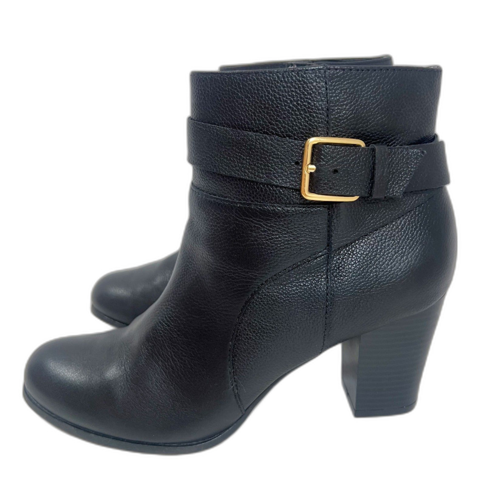 Cole Haan Rhinecliff Black Pebbled Leather Bootie Ankle Boot Gold Size 7.5